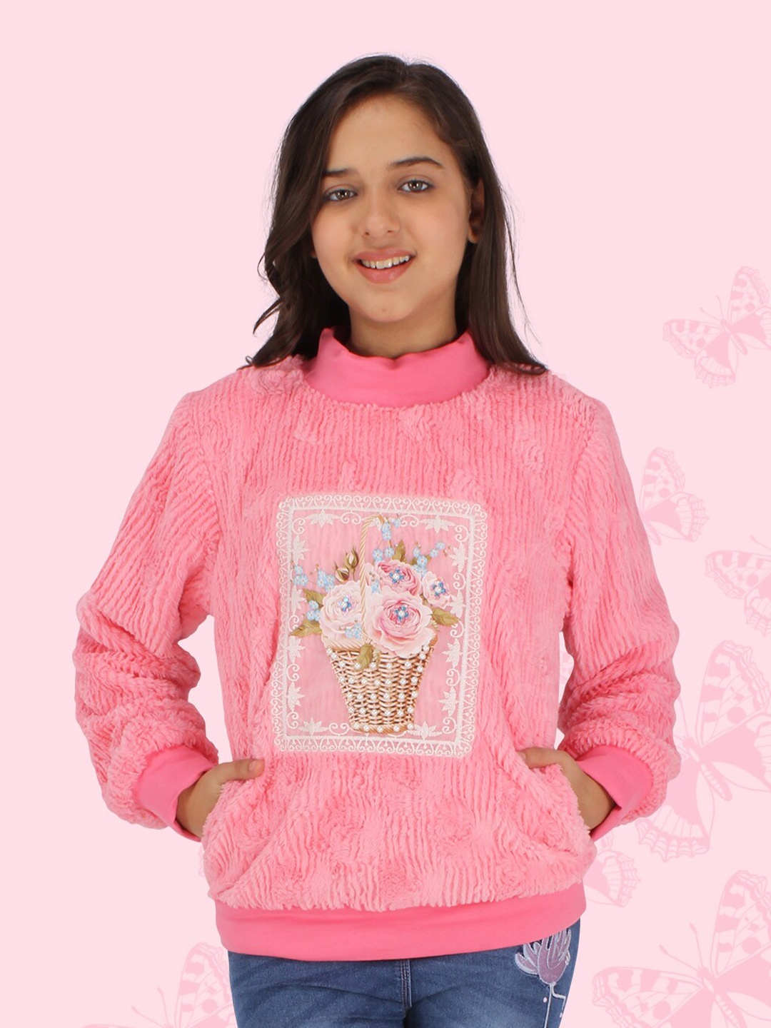 

CUTECUMBER Girls Printed Acrylic Sweatshirt, Pink