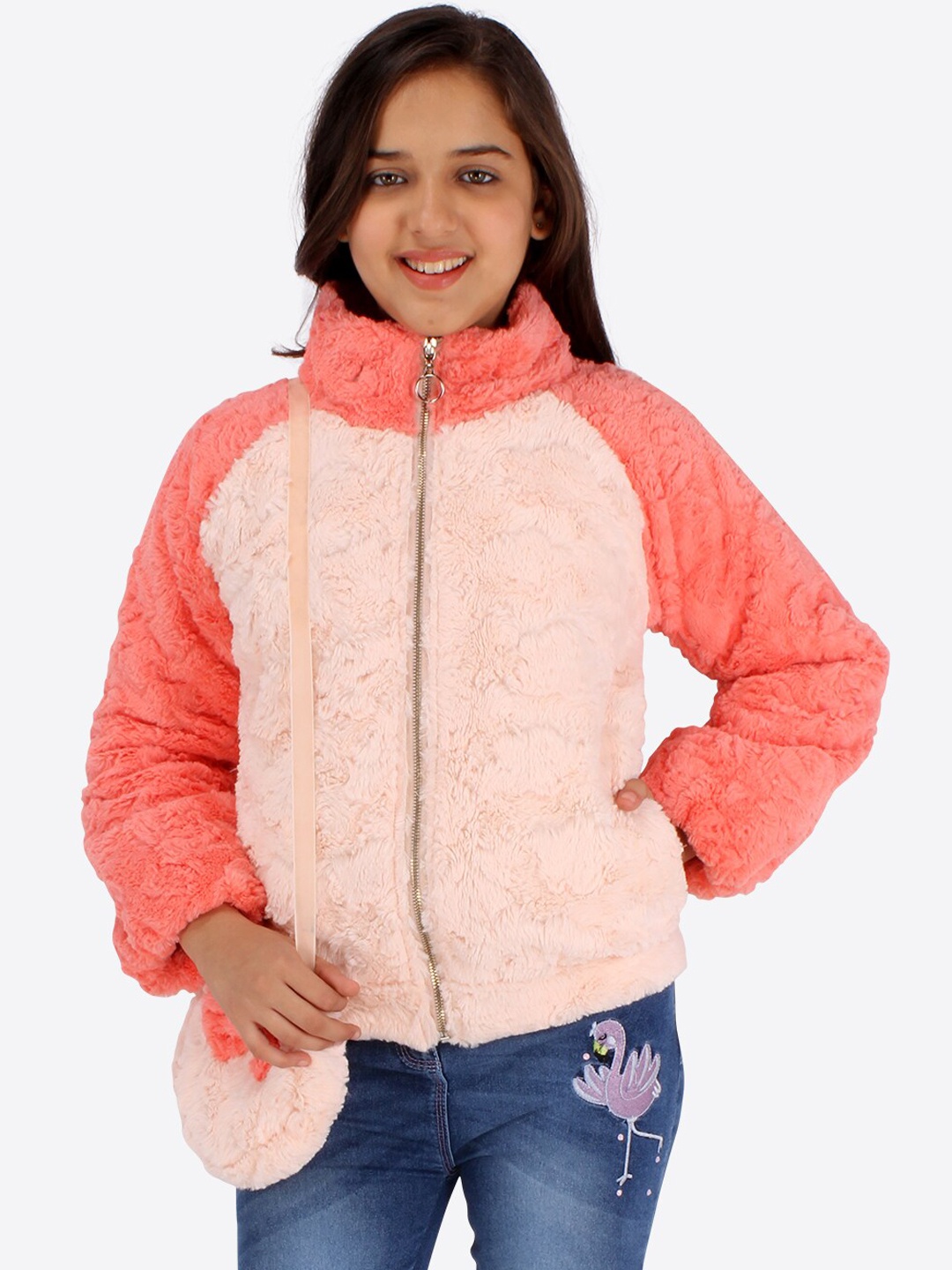 

CUTECUMBER Girls Acrylic Bomber Jacket, Orange