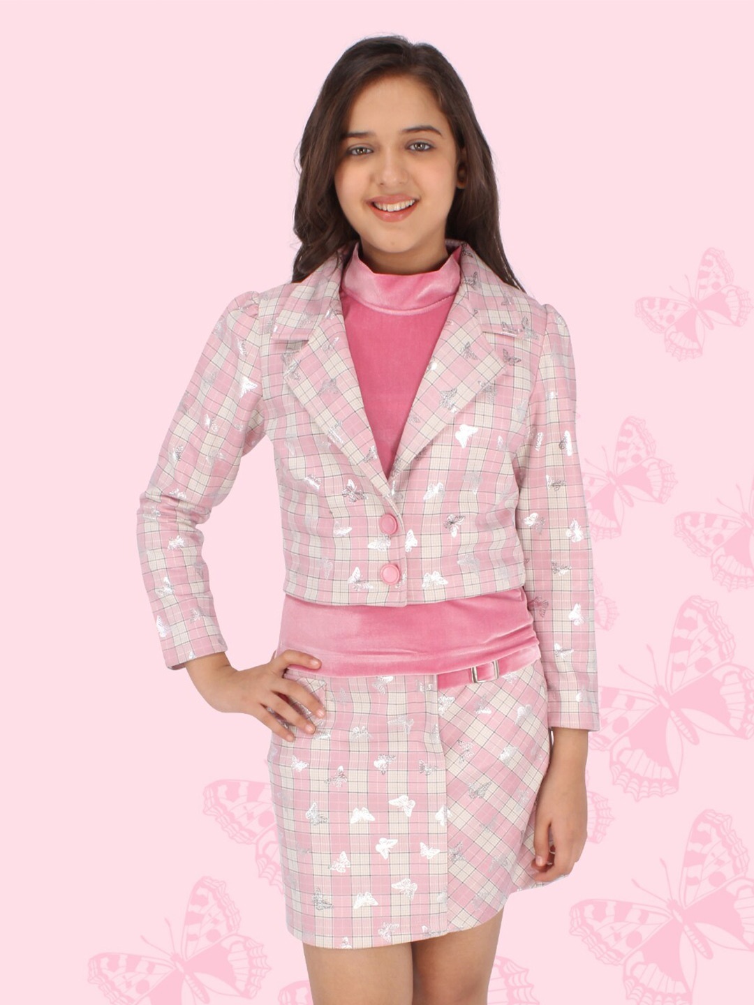 

CUTECUMBER Girls Checked Top with Skirt, Pink