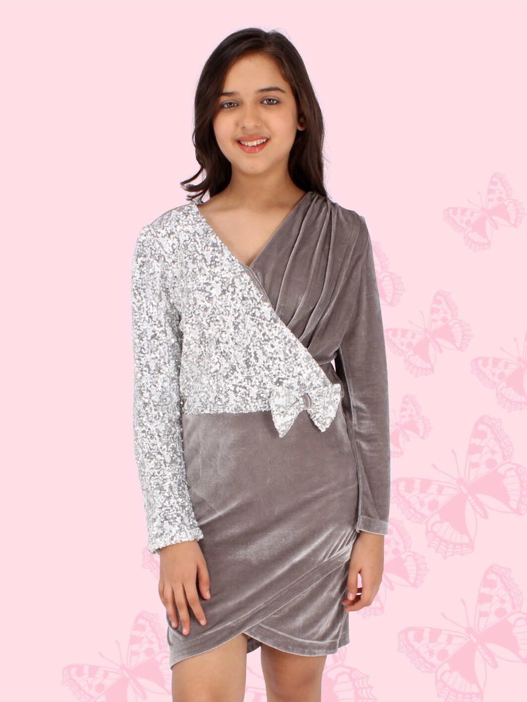 

CUTECUMBER Embellished Velvet Dress, Grey