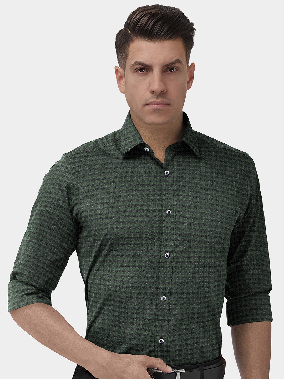 

FRENCH CROWN Men Green Standard Grid Tattersall Checks Checked Formal Shirt