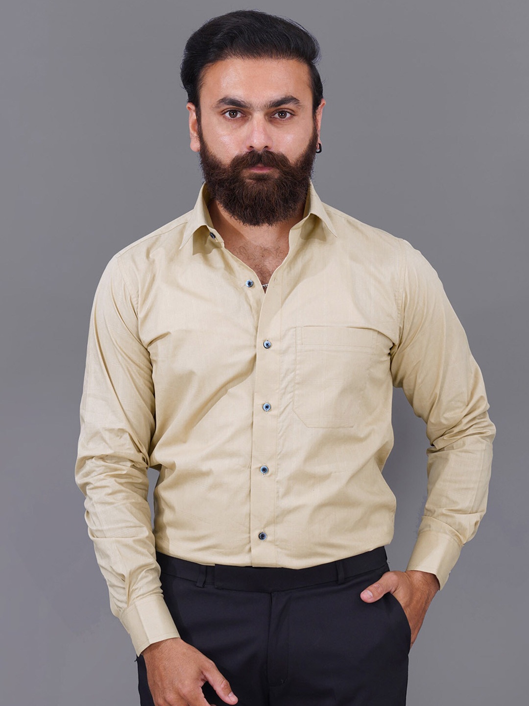 

FRENCH CROWN Men Cream-Coloured Standard Formal Shirt