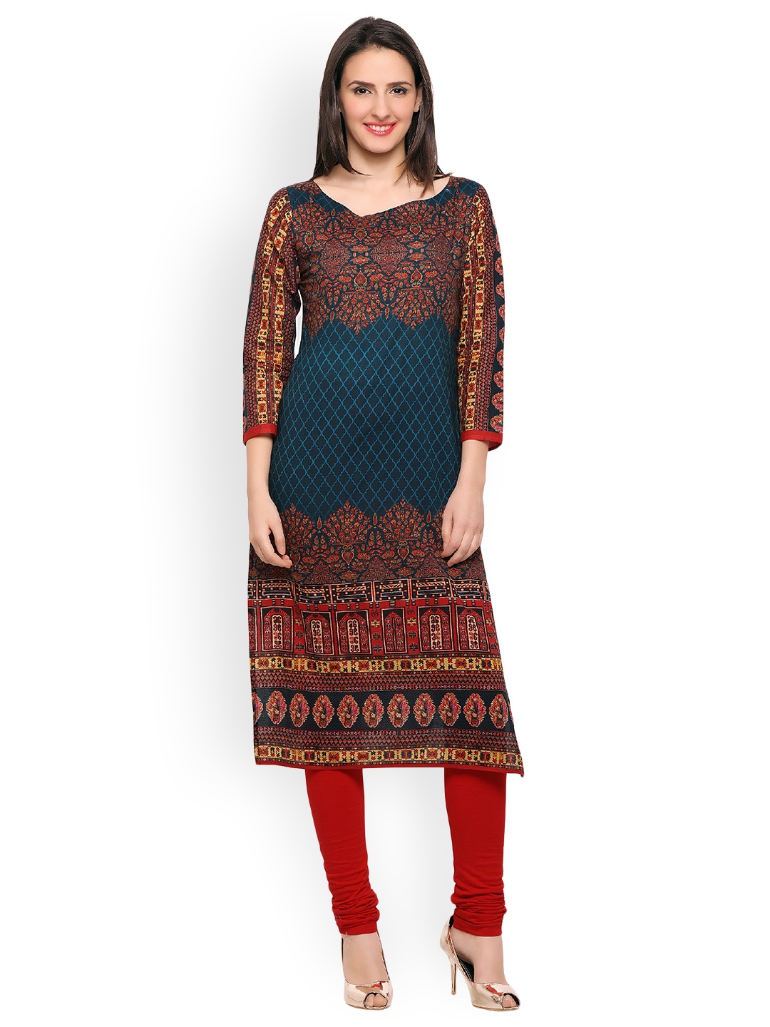 

Ahalyaa Women Blue Printed Straight Kurta