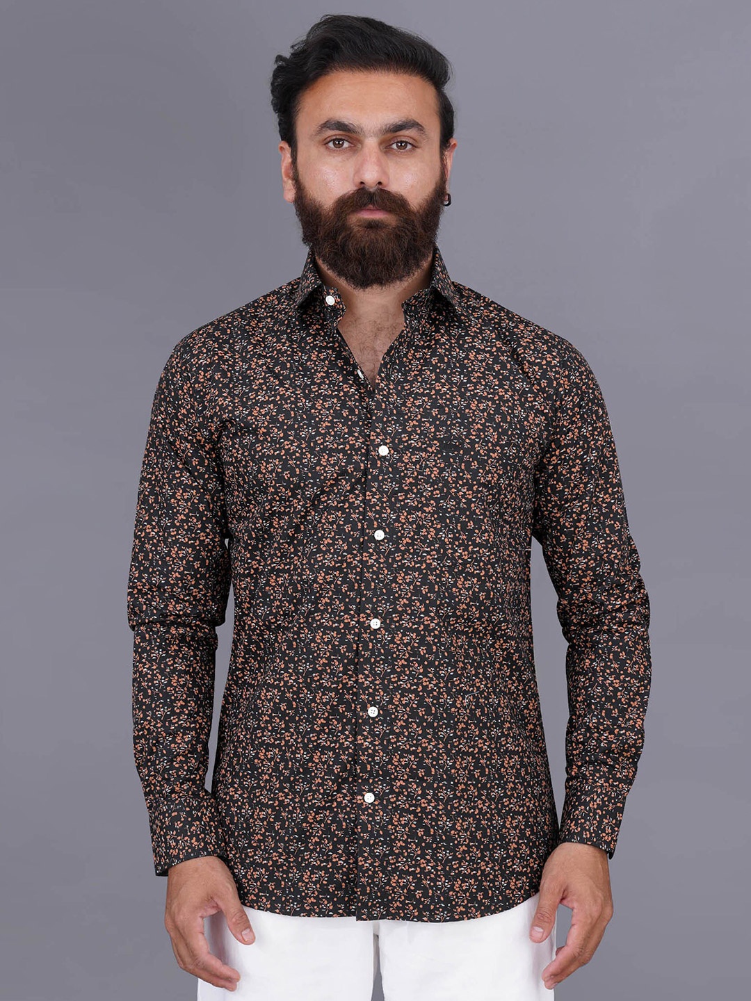 

FRENCH CROWN Men Standard Printed Casual Cotton Shirt, Black