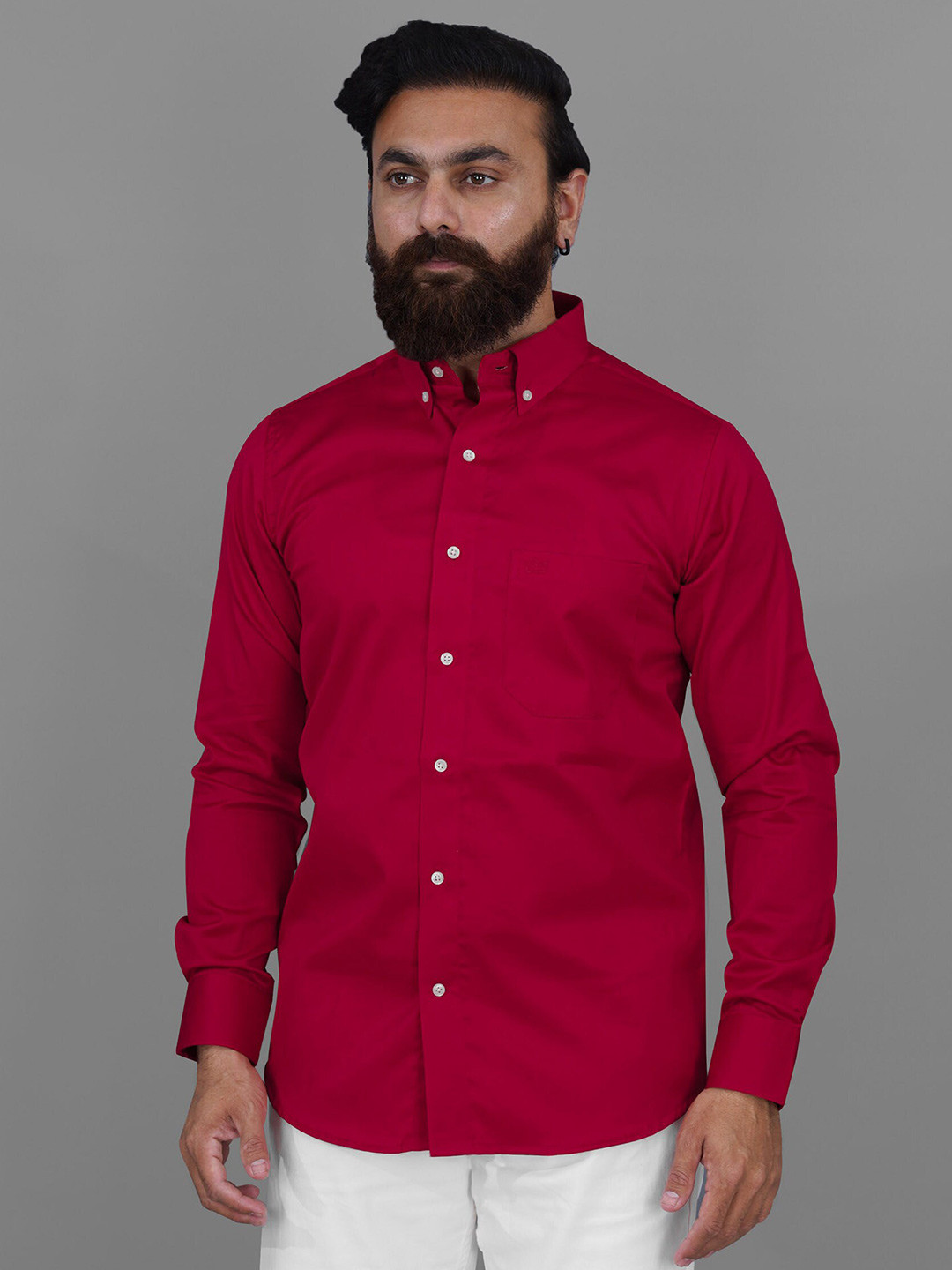 

FRENCH CROWN Men Standard Casual Cotton Shirt, Red