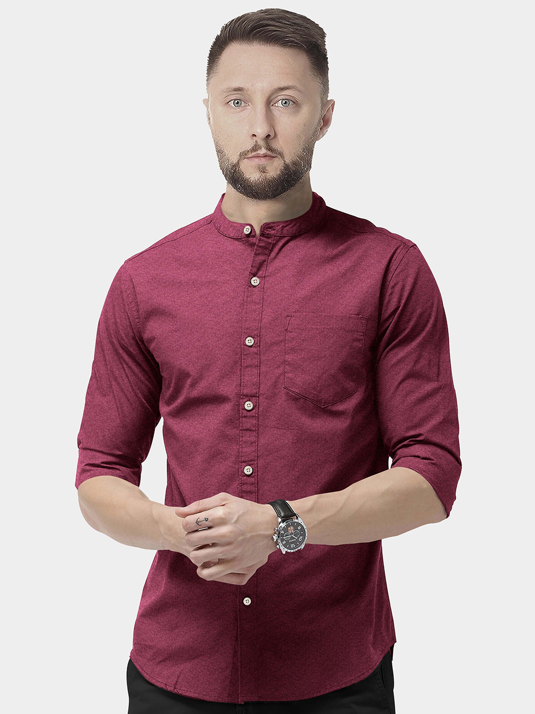 

FRENCH CROWN Men Cotton Solid Standard Casual Shirt, Red
