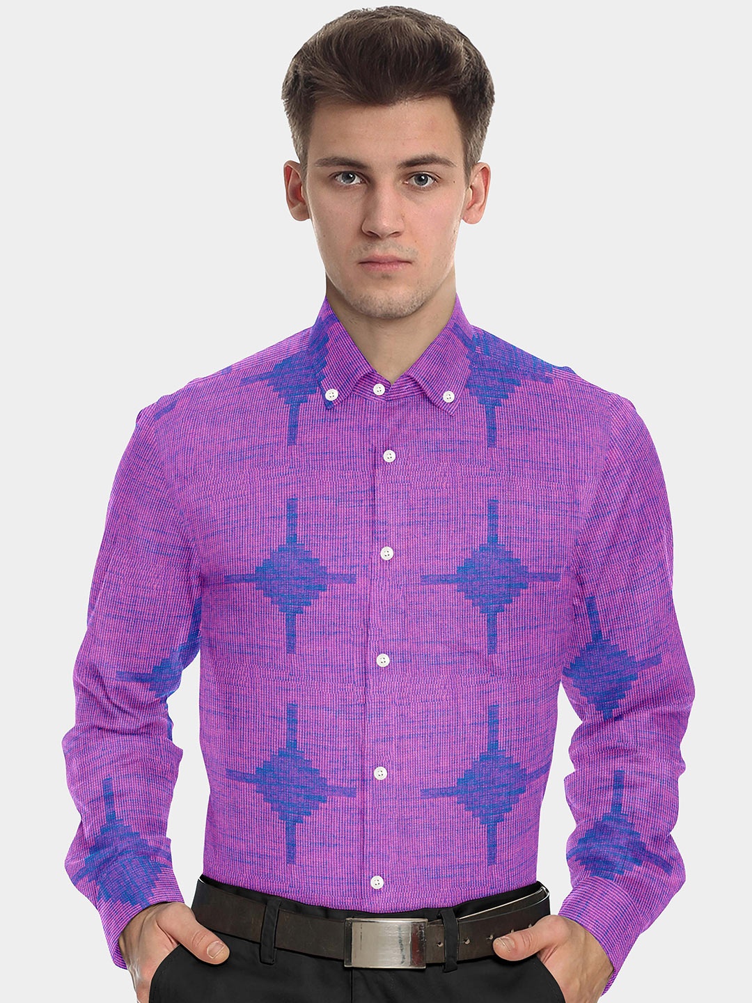

FRENCH CROWN Men Cotton Standard Printed Formal Shirt, Pink