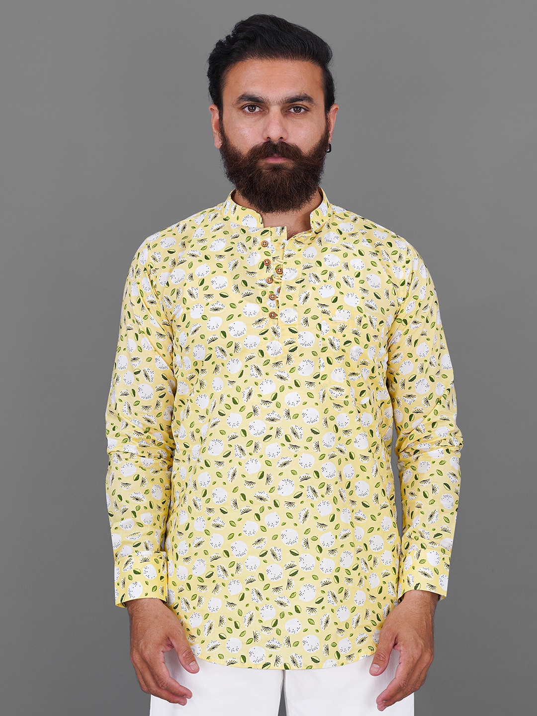 

FRENCH CROWN Men Cotton Standard Floral Printed Casual Shirt, Yellow