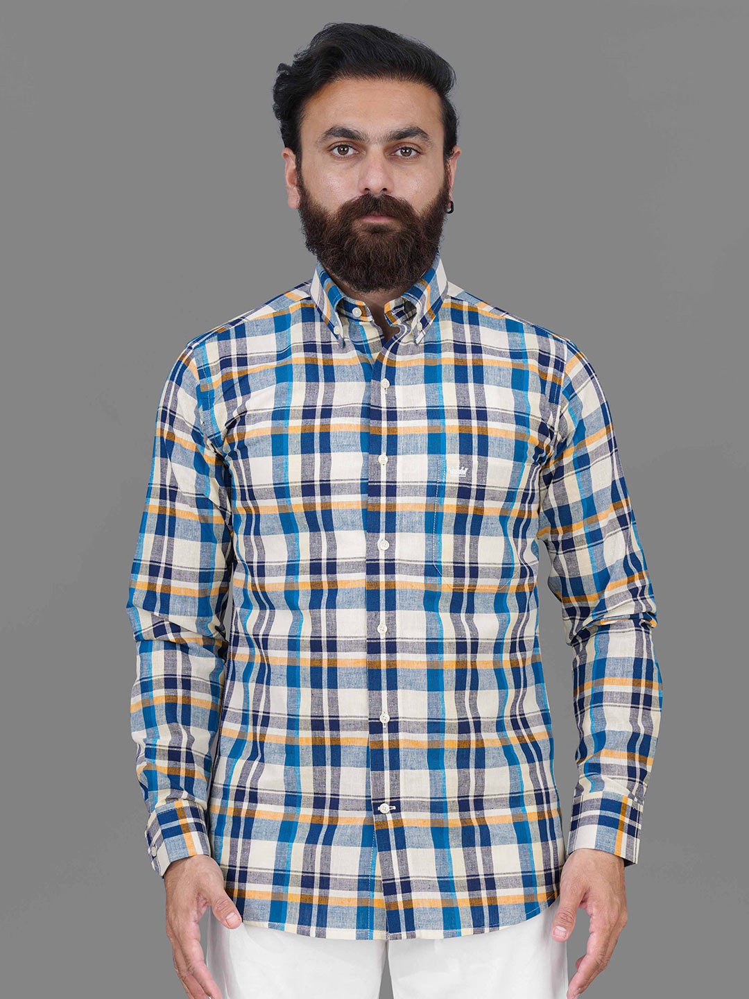 

FRENCH CROWN Men Standard Checked Casual Shirt, Off white