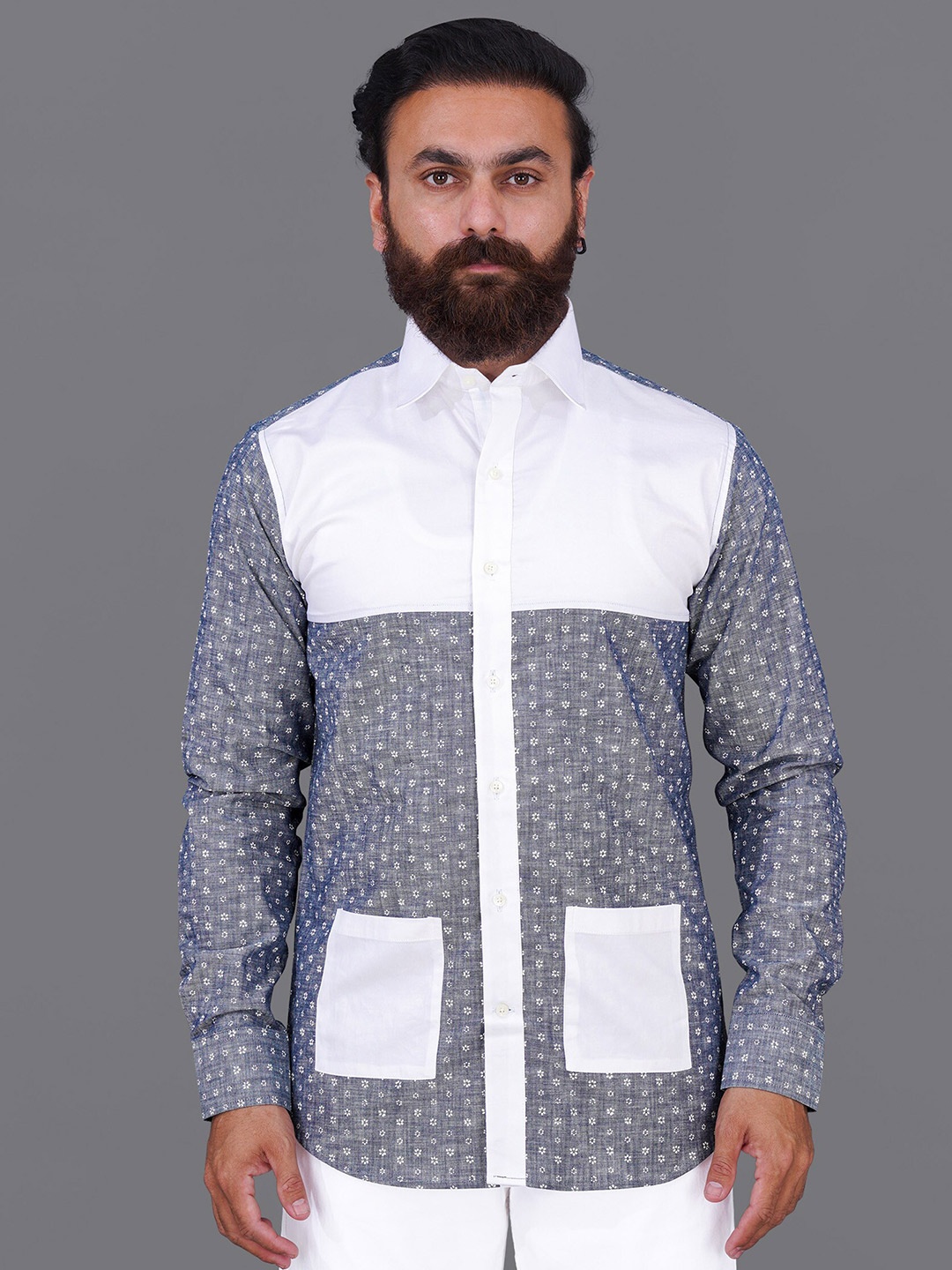 

FRENCH CROWN Men Cotton Standard Printed Casual Shirt, Grey