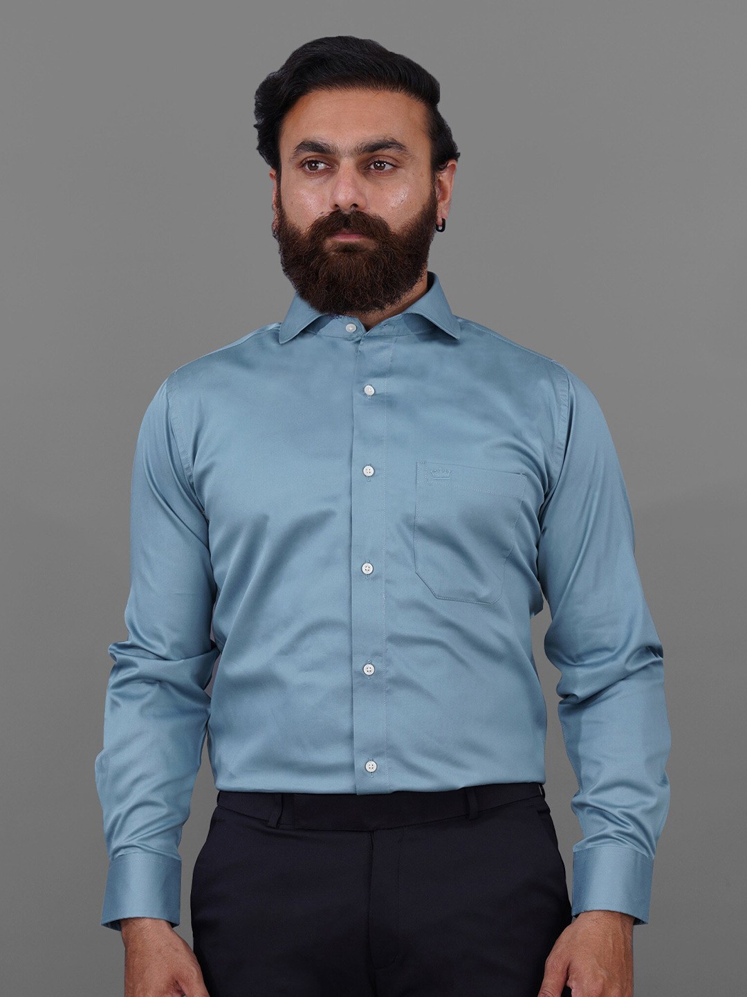 

FRENCH CROWN Men Cotton Solid Standard Formal Shirt, Blue