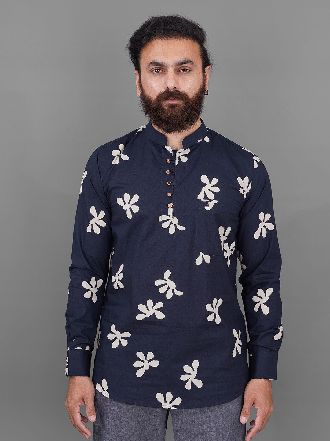 

FRENCH CROWN Men Cotton Standard Floral Printed Casual Shirt, Blue