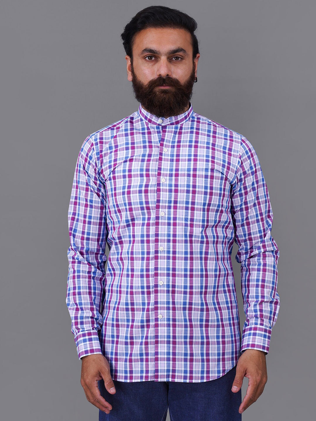 

FRENCH CROWN Men Cotton Standard Checked Casual Shirt, Blue