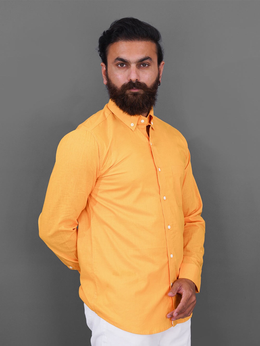 

FRENCH CROWN Men Cotton Solid Standard Casual Shirt, Yellow