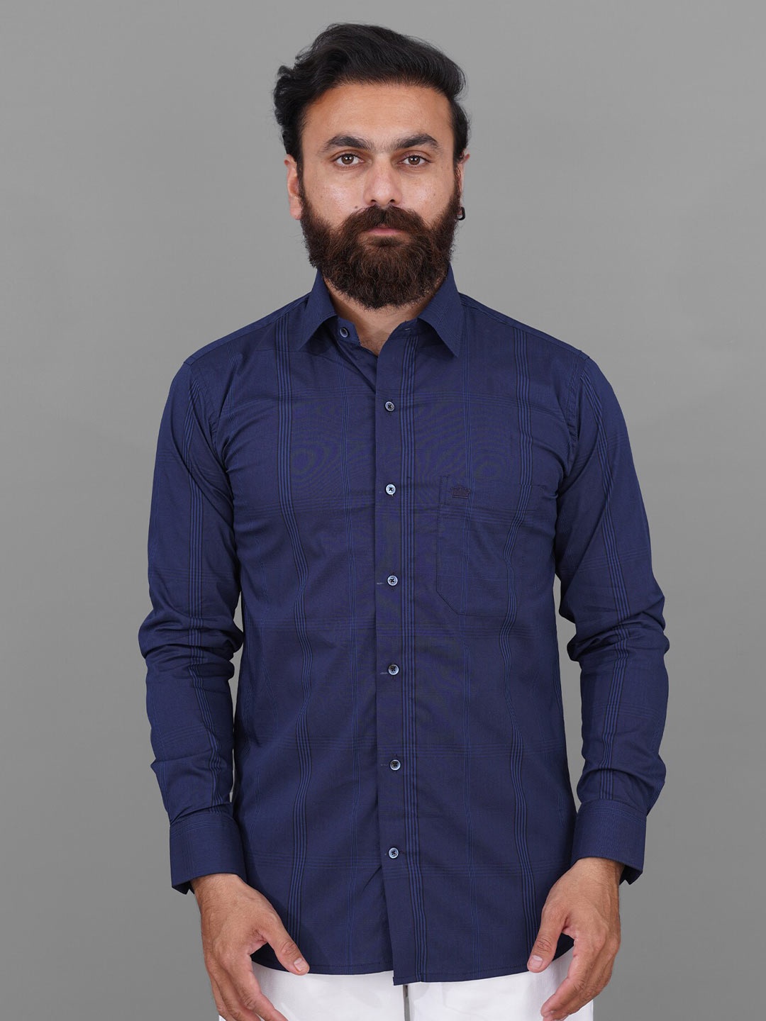 

FRENCH CROWN Men Checked Cotton Standard Casual Shirt, Blue