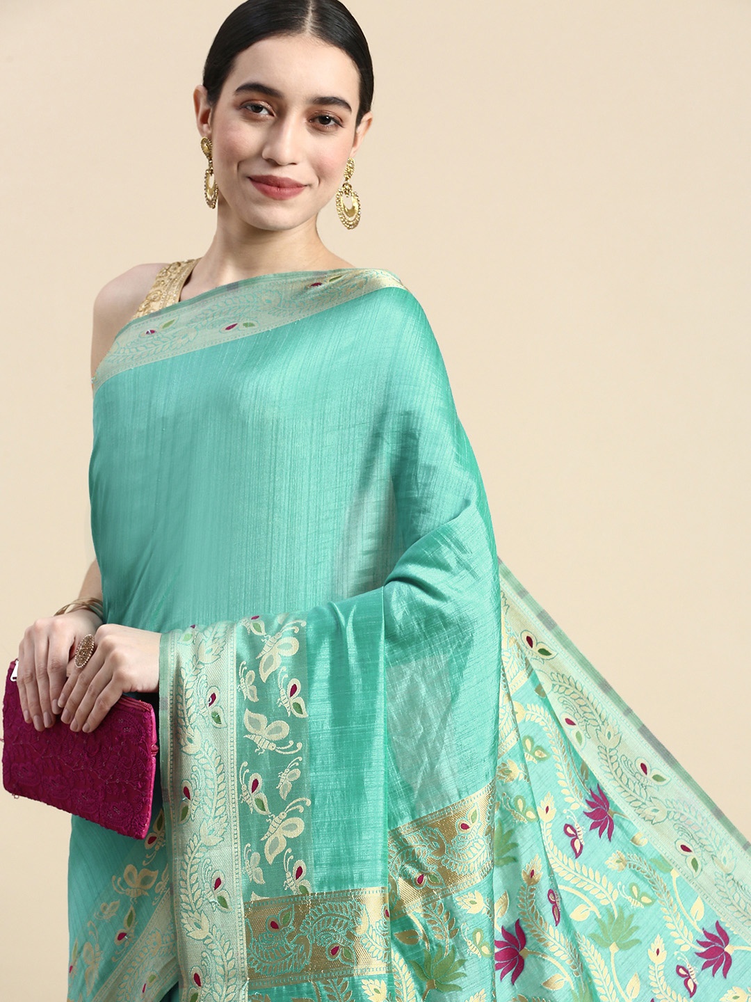 

DUNGRANI Woven Design Art Silk Banarasi Saree, Turquoise blue