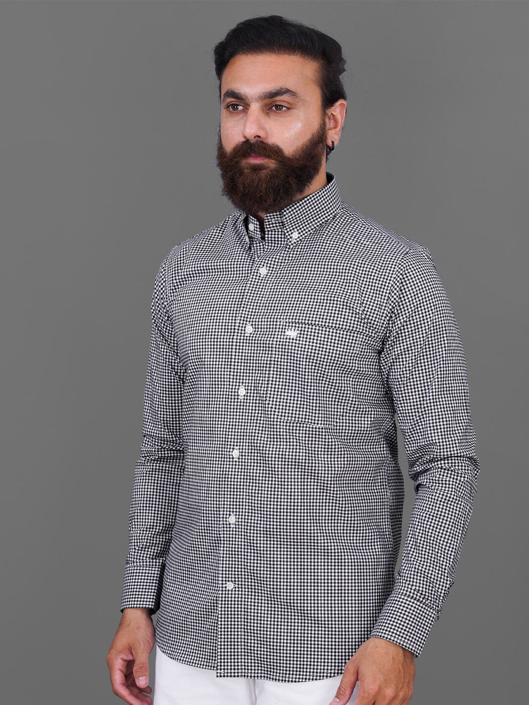 

FRENCH CROWN Men Black Standard Micro Checks Striped Formal Shirt