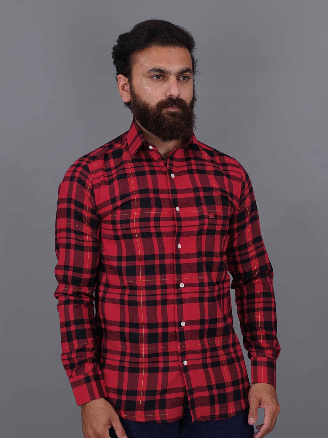 

FRENCH CROWN Men Red Standard Tartan Checks Checked Casual Shirt