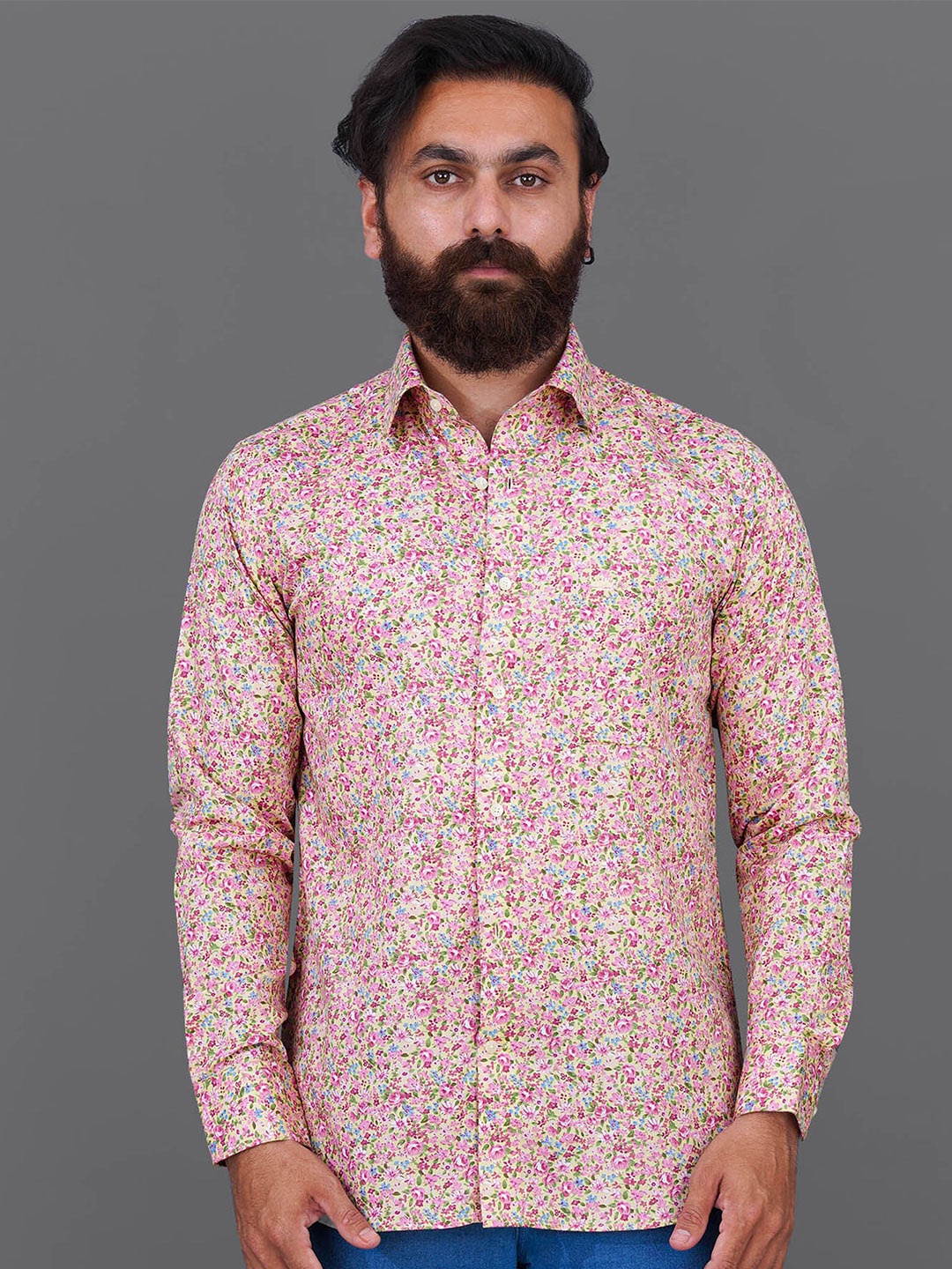 

FRENCH CROWN Men Cotton Standard Floral Printed Casual Shirt, Pink