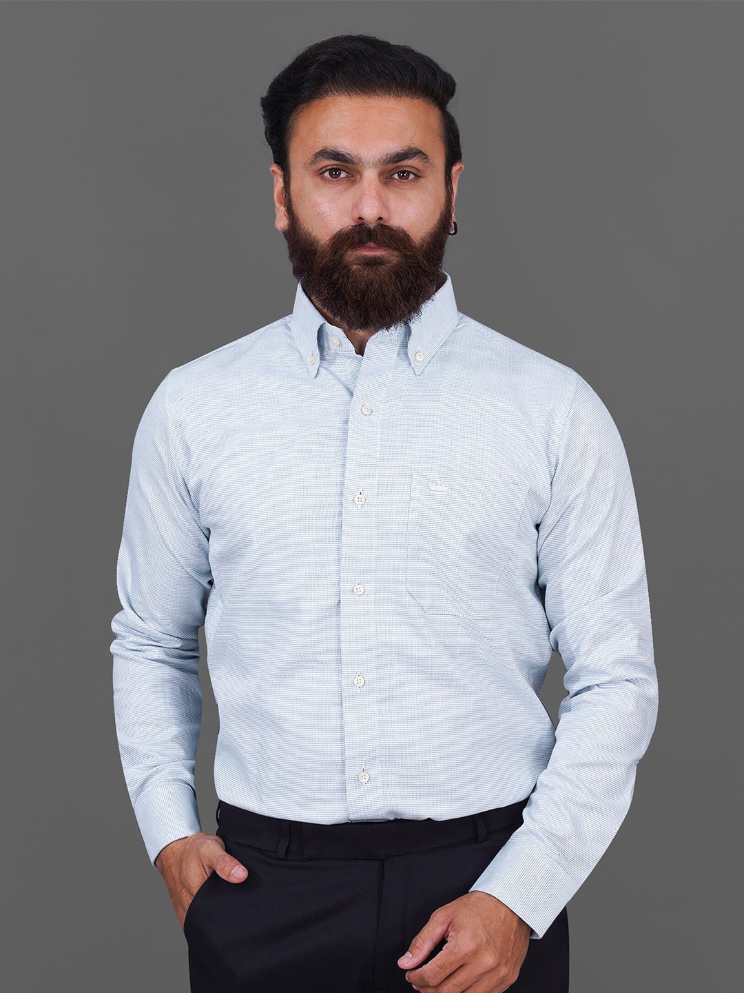 

FRENCH CROWN Men Pinstripes Cotton Casual Shirt, Blue