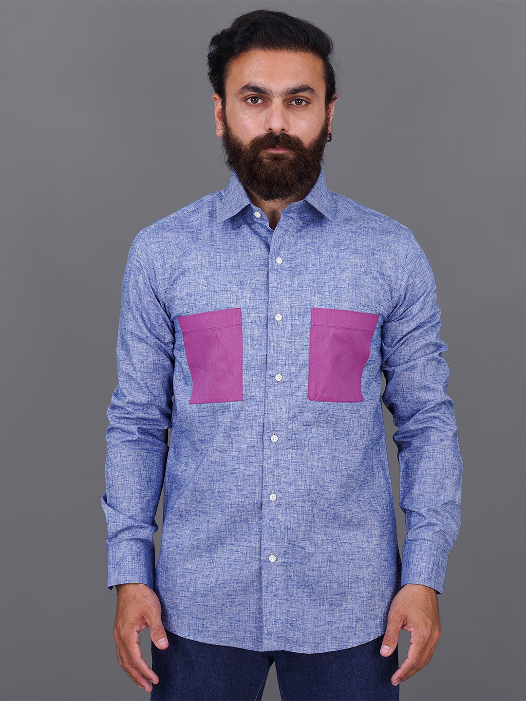 

FRENCH CROWN Men Standard Cotton Casual Shirt, Blue