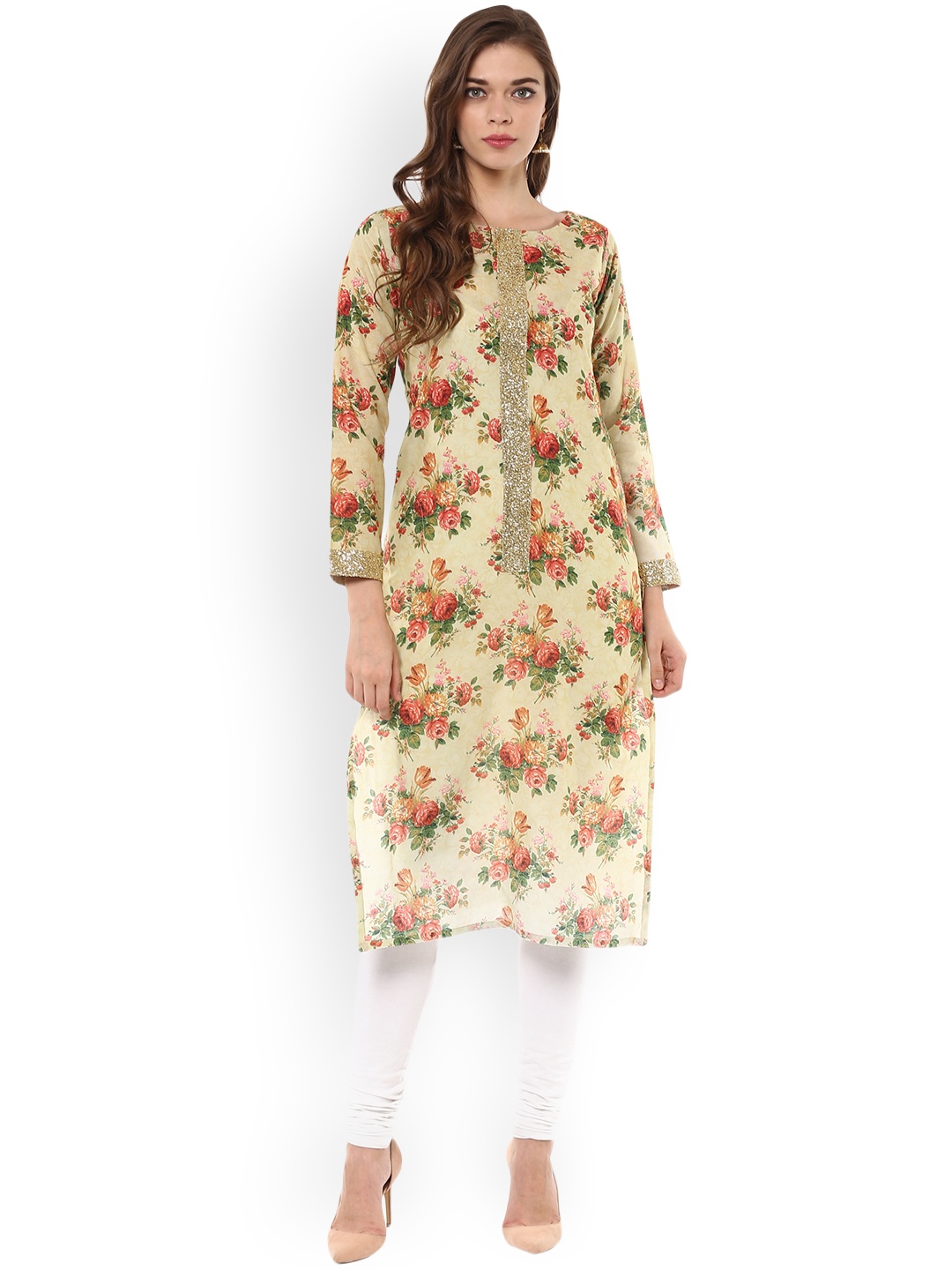 

Ahalyaa Women Cream-Coloured Printed Straight Cotton Kurta