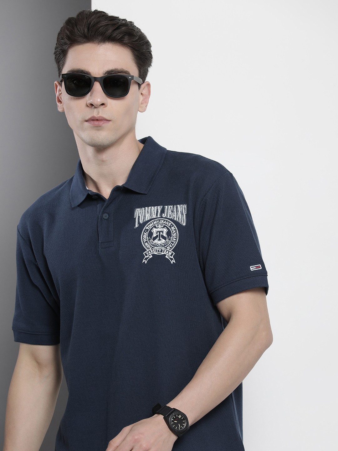 

Tommy Hilfiger Men Brand Logo Printed Sustainable Pure Cotton T-shirt, Navy blue