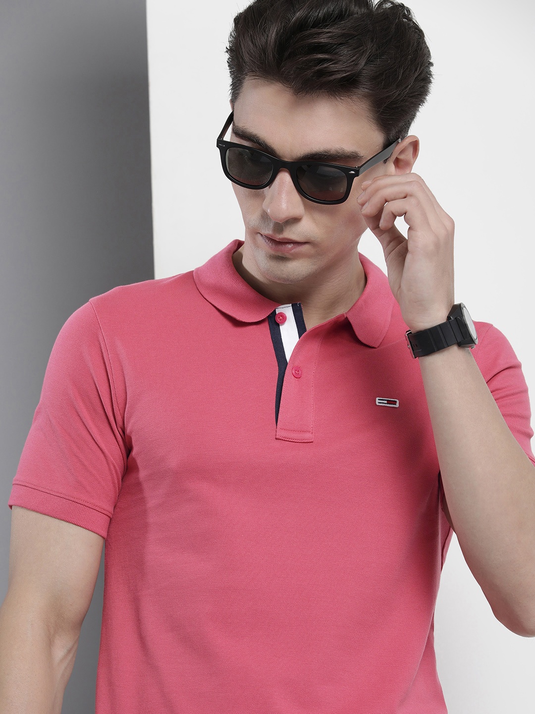 

Tommy Hilfiger Men Solid Polo Collar Pure Cotton T-shirt, Pink