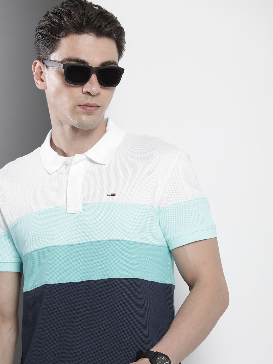 

Tommy Hilfiger Men Colourblocked Sustainable Polo Collar T-shirt, White