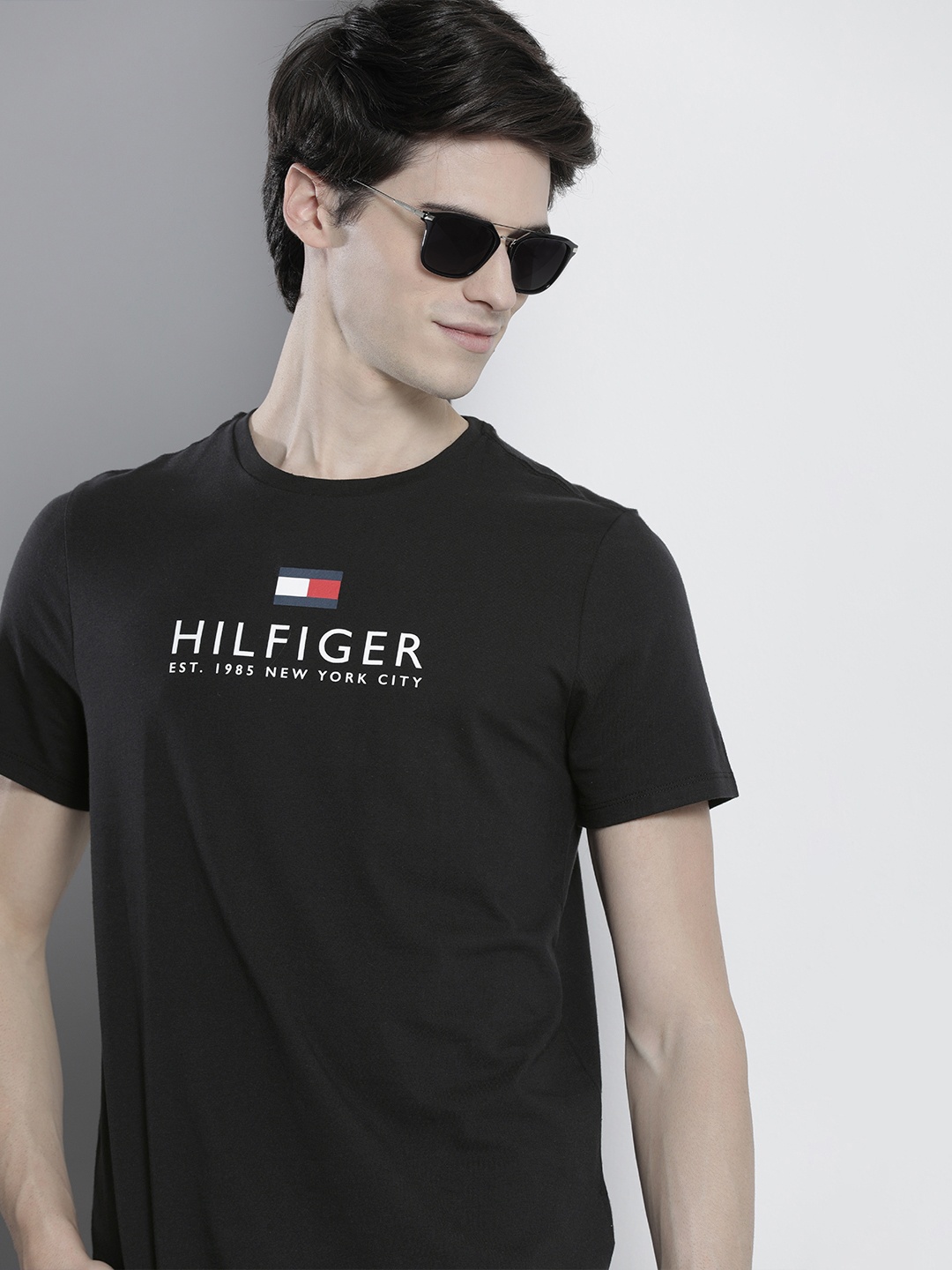 

Tommy Hilfiger Men Pure Cotton Brand Logo Printed T-shirt, Black