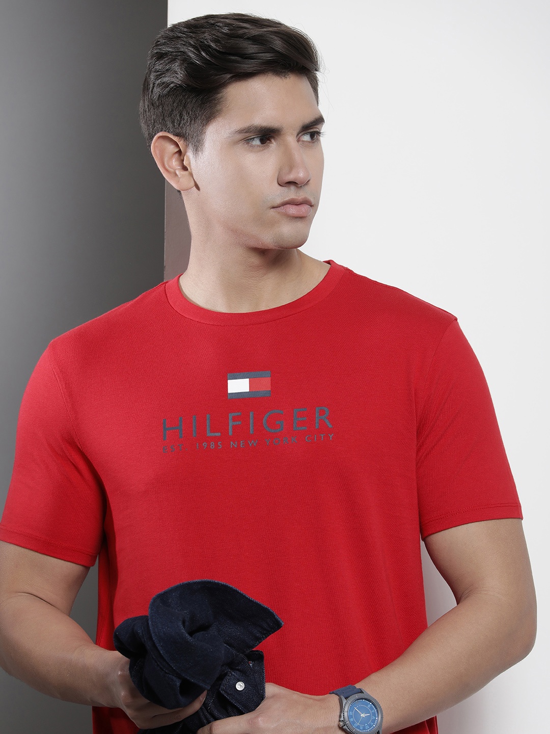 

Tommy Hilfiger Men Pure Cotton Brand Logo Printed T-shirt, Red
