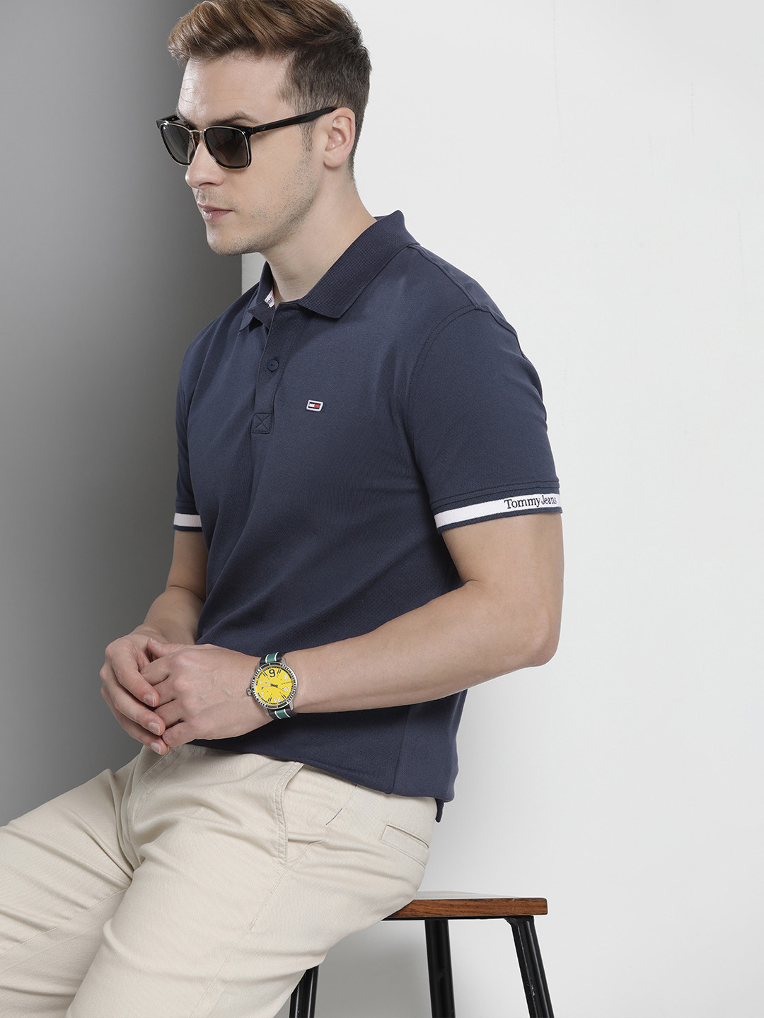 

Tommy Hilfiger Men Solid Polo Collar T-shirt, Navy blue