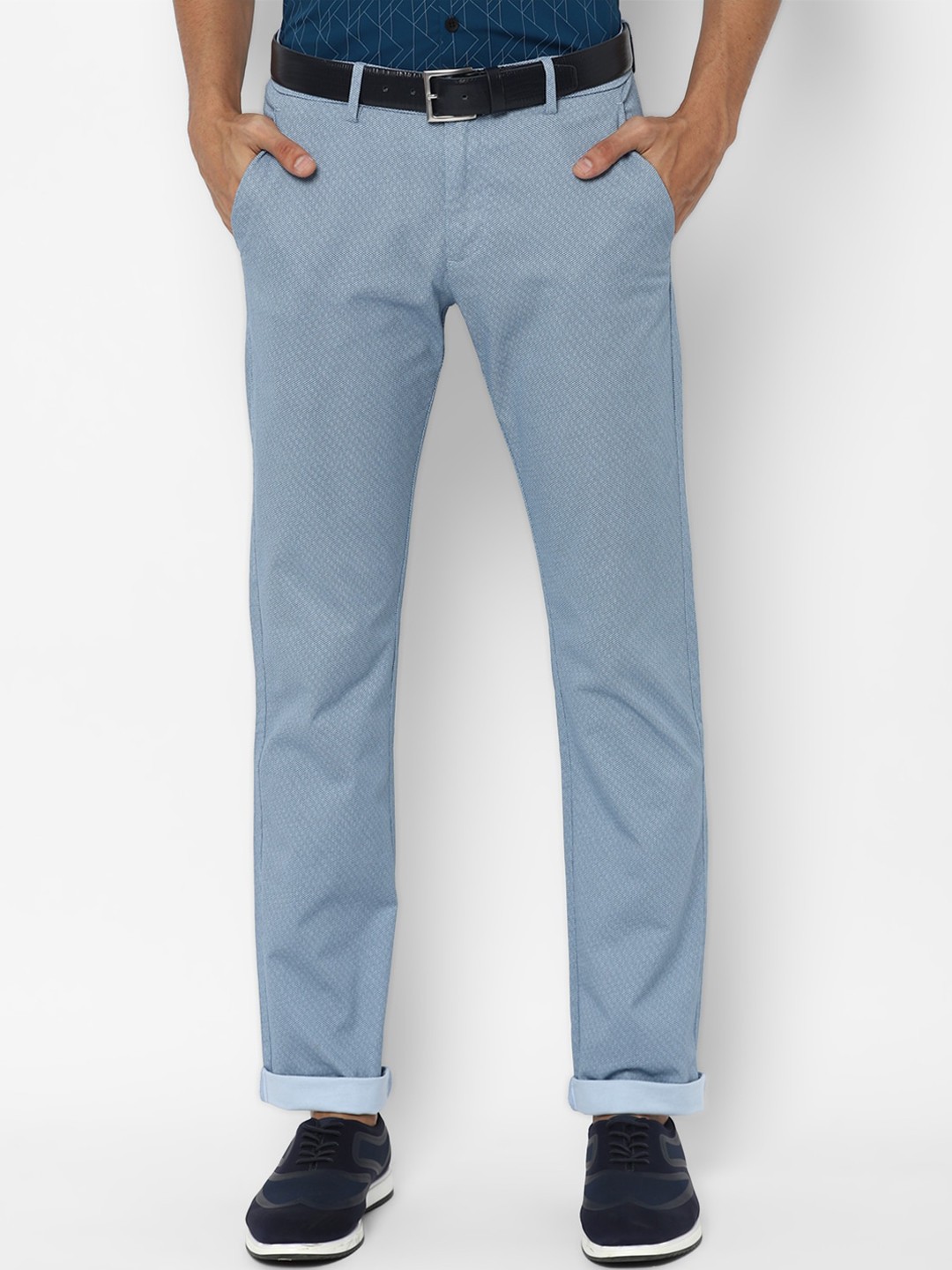 

Allen Solly Men Textured Slim Fit Trousers, Blue