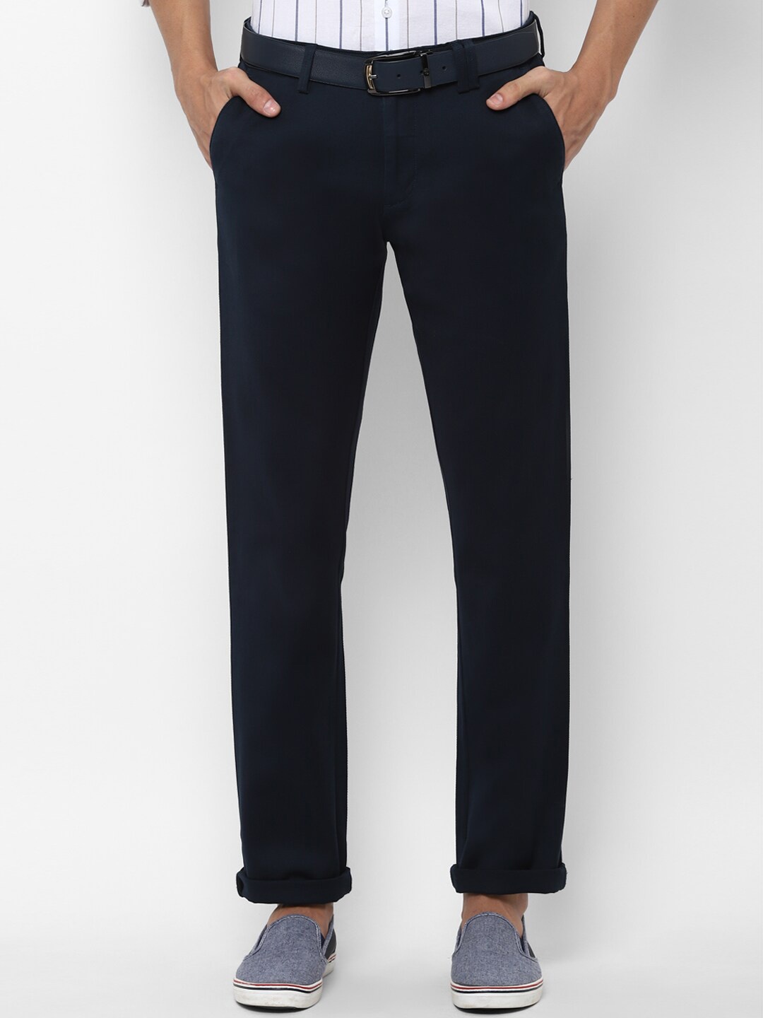 

Allen Solly Men Cotton Solid Slim Fit Chinos Trousers, Navy blue