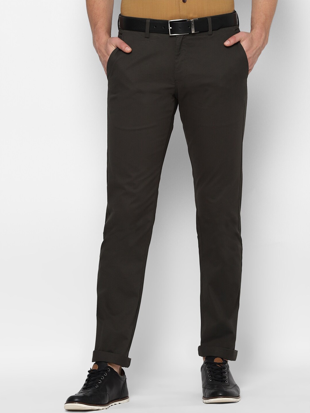 

Allen Solly Men Cotton Solid Slim Fit Chinos Trousers, Black