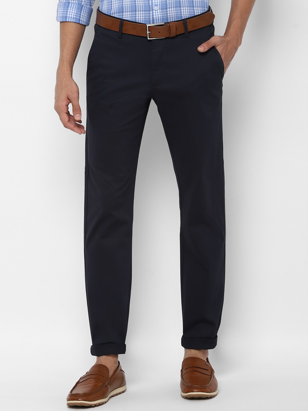 

Allen Solly Men Cotton Solid Slim Fit Chinos Trousers, Navy blue