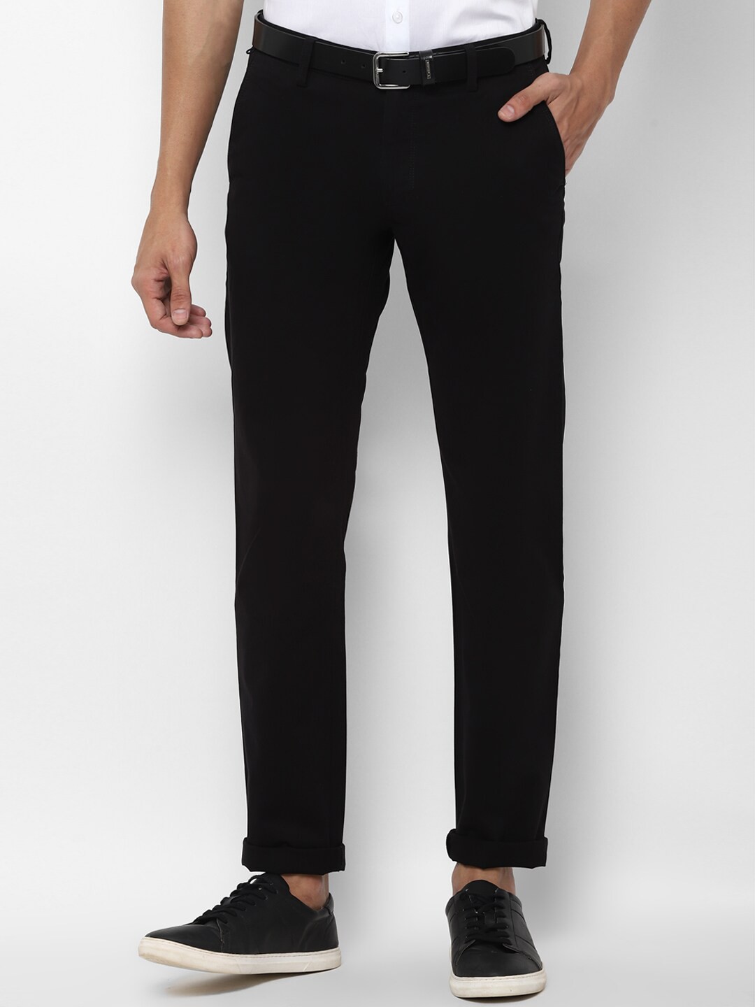 

Allen Solly Men Cotton Solid Slim Fit Chinos Trousers, Black
