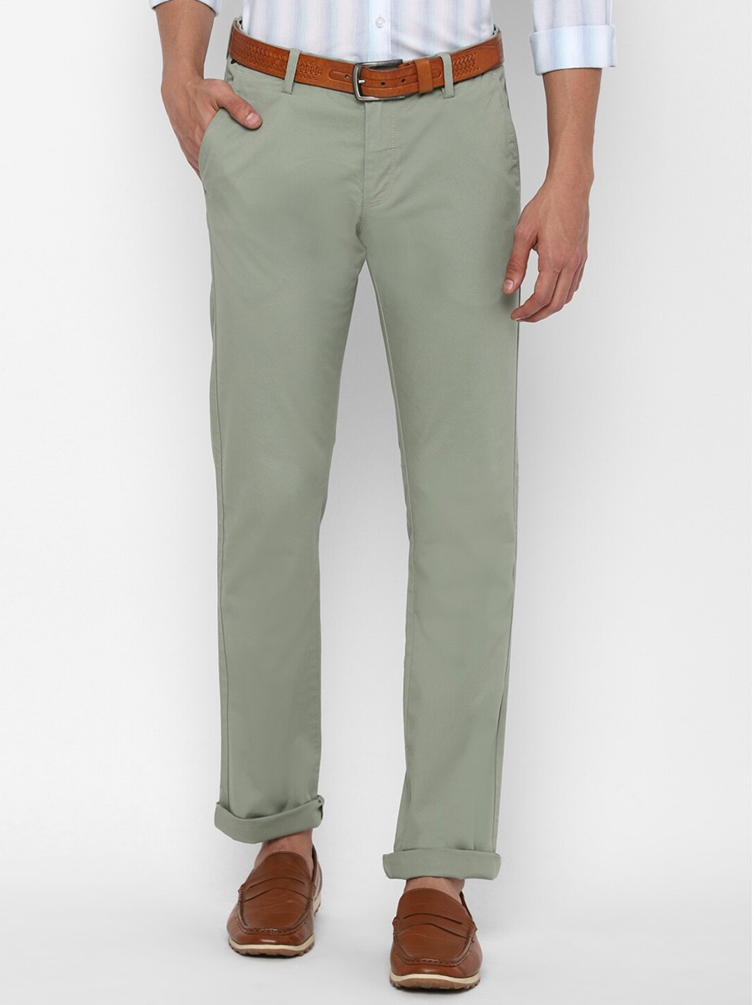 

Allen Solly Men Cotton Solid Slim Fit Chinos Trousers, Green