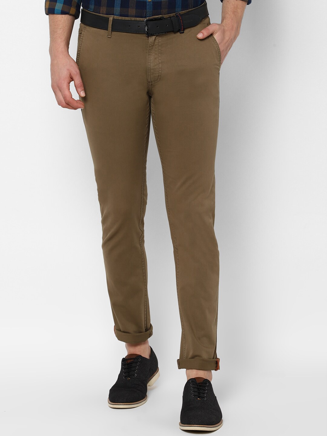 

Allen Solly Men Cotton Solid Slim Fit Chinos Trousers, Brown