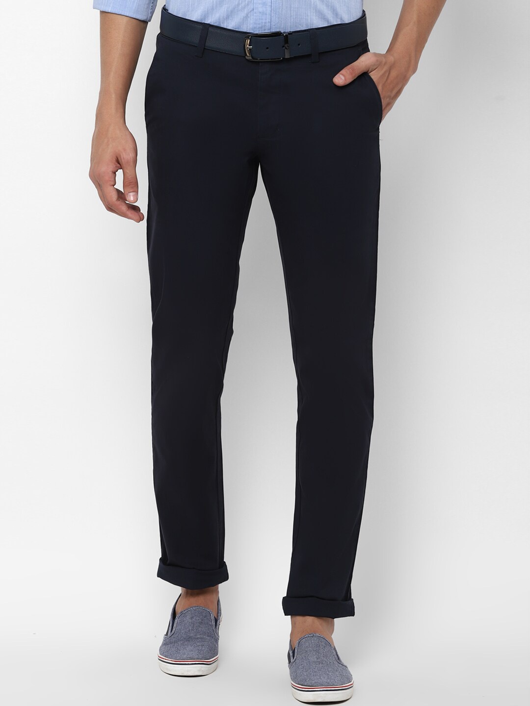

Allen Solly Men Cotton Solid Slim Fit Chinos Trousers, Navy blue