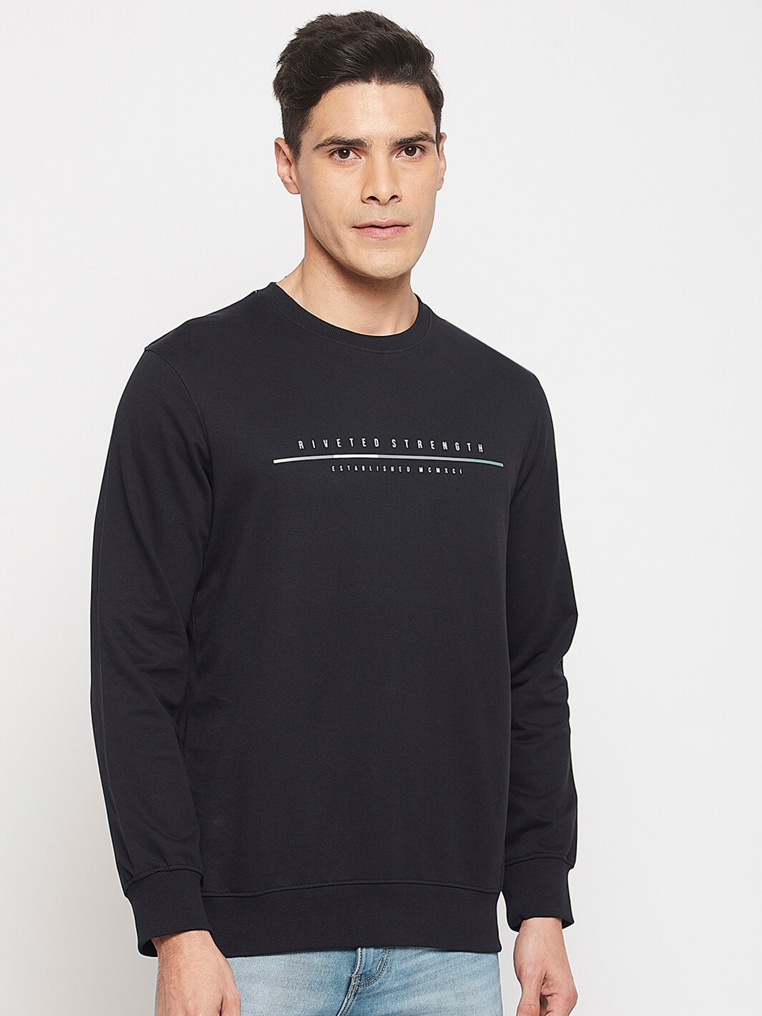 

Octave Men Typography Printed Cotton T-shirt, Black
