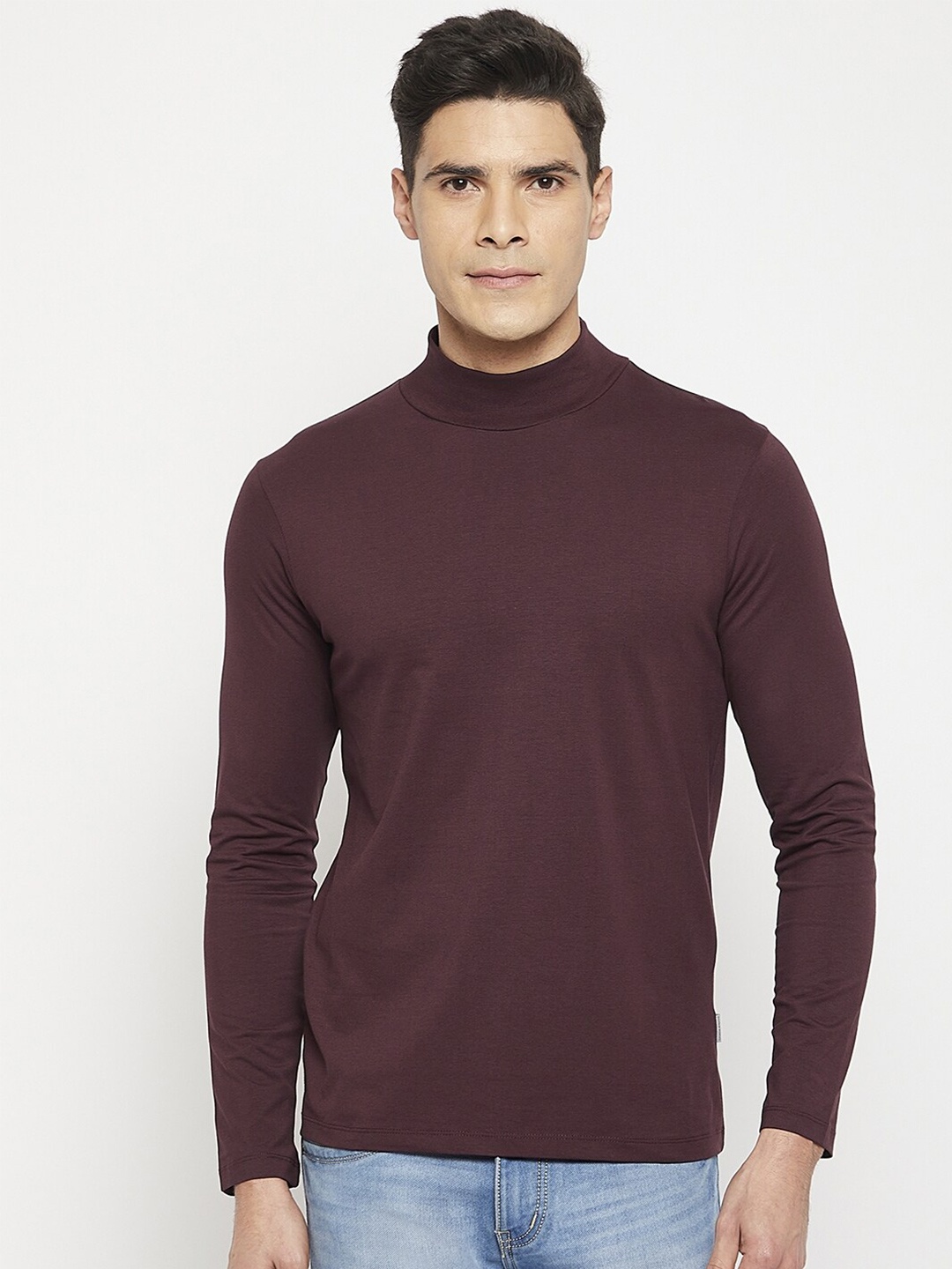 

Octave Men High Neck Pure Cotton T-shirt, Maroon