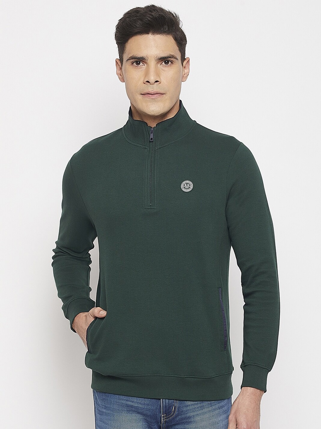 

Octave Men High Neck Pure Cotton T-shirt, Green