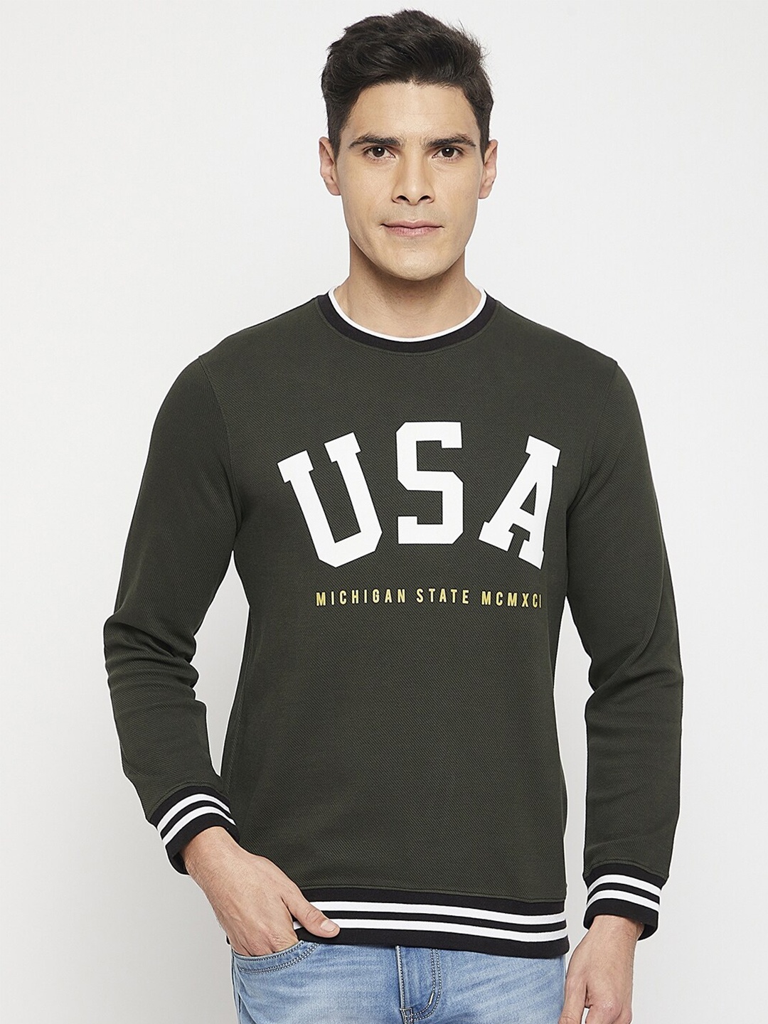 

Octave Men Typography Printed Pure Cotton T-shirt, Olive