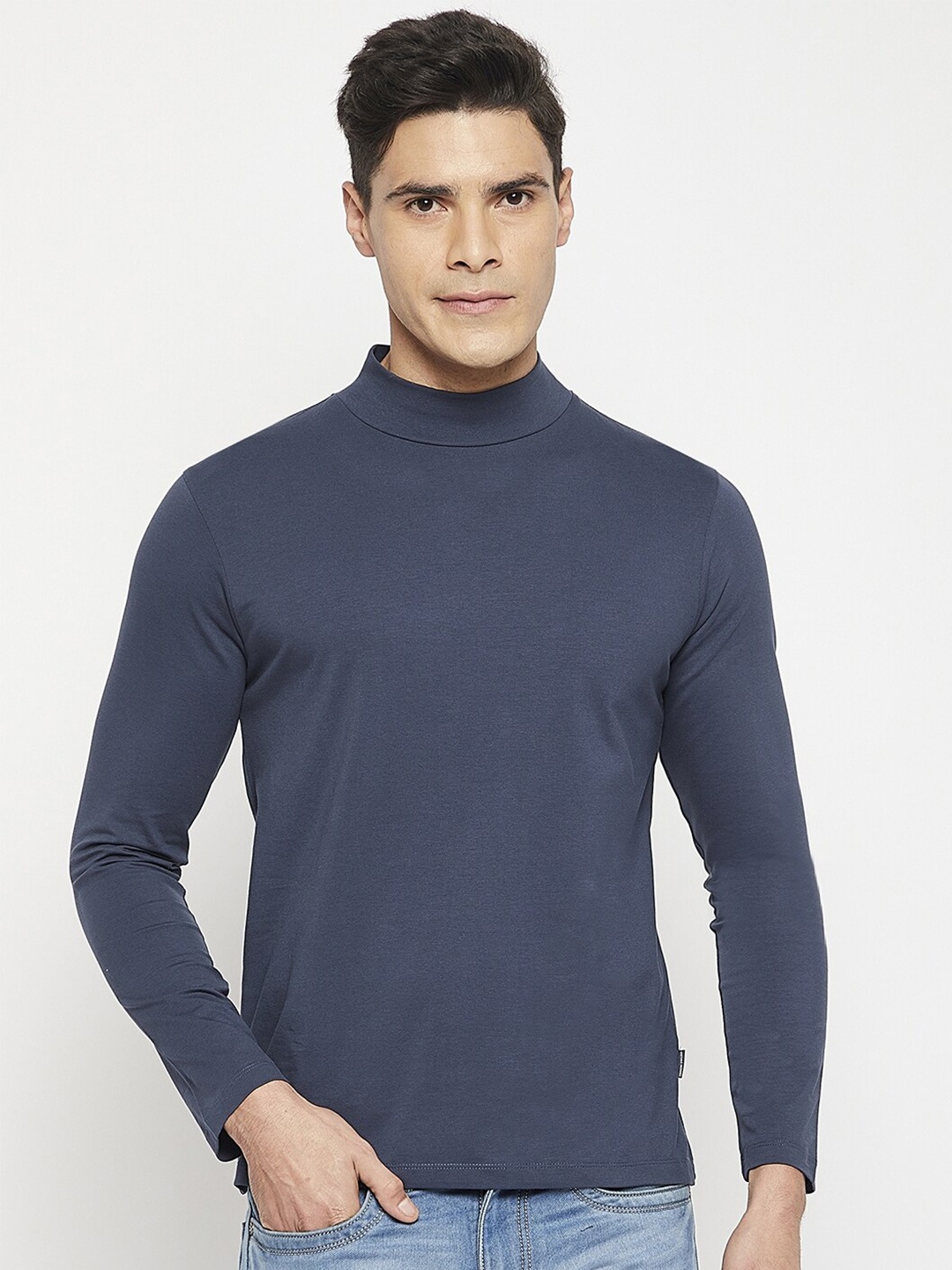 

Octave Men High Neck Pure Cotton T-shirt, Blue