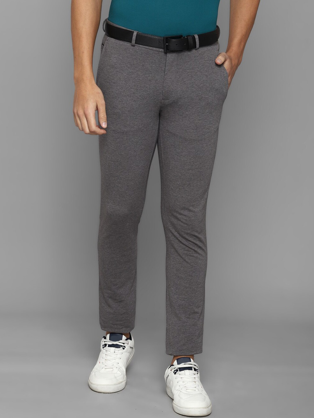 

Louis Philippe Sport Men Textured Slim Fit Cotton Trousers, Grey