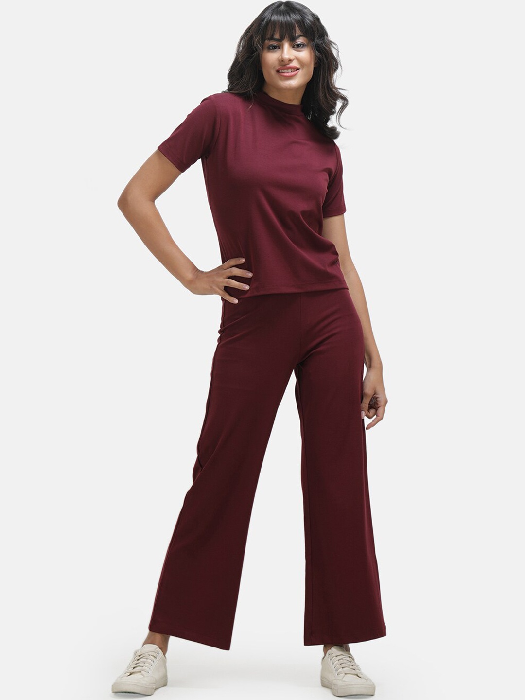

KOI SLEEPWEAR Women T-Shirt & Trouser Co-Ords, Maroon
