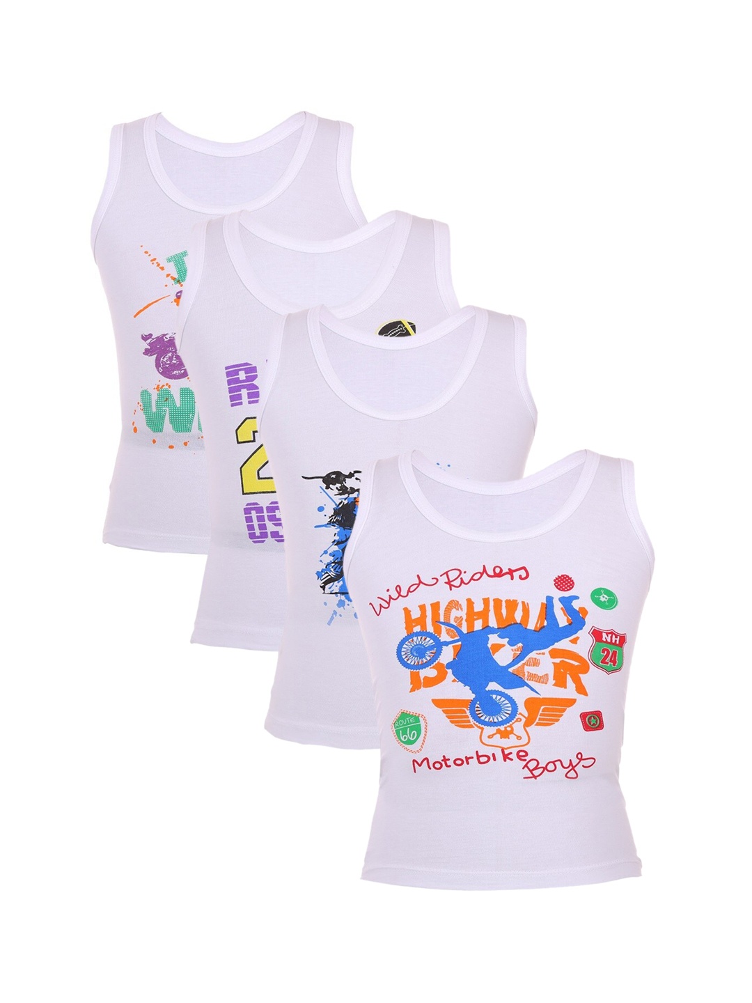 

SMARTERKIDS Infant Boys Pack Of 4 Printed Cotton Innerwear Vests, White
