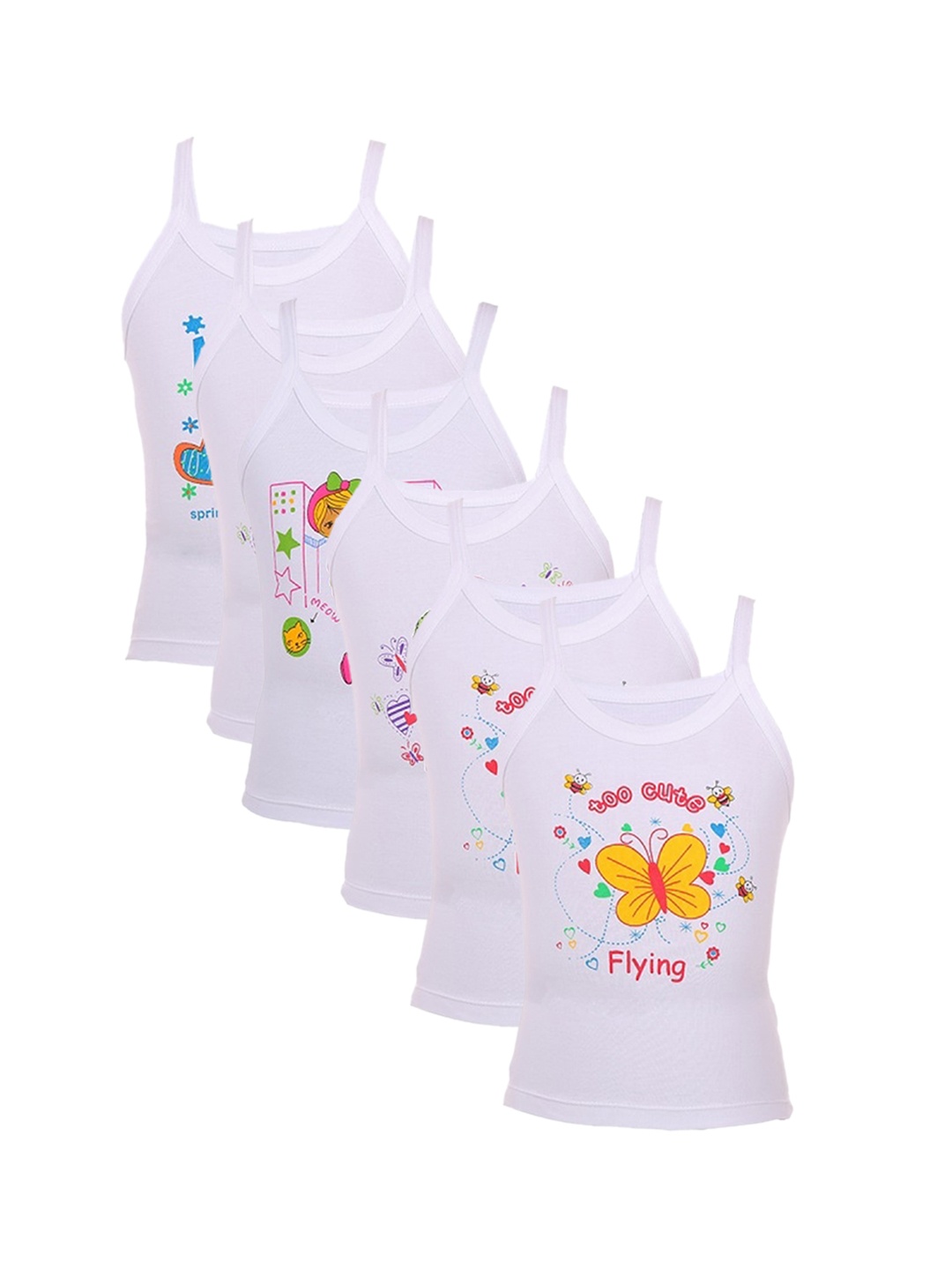 

SMARTERKIDS Girls Pack Of 4 Printed Pure Cotton Innerwear Vests, White