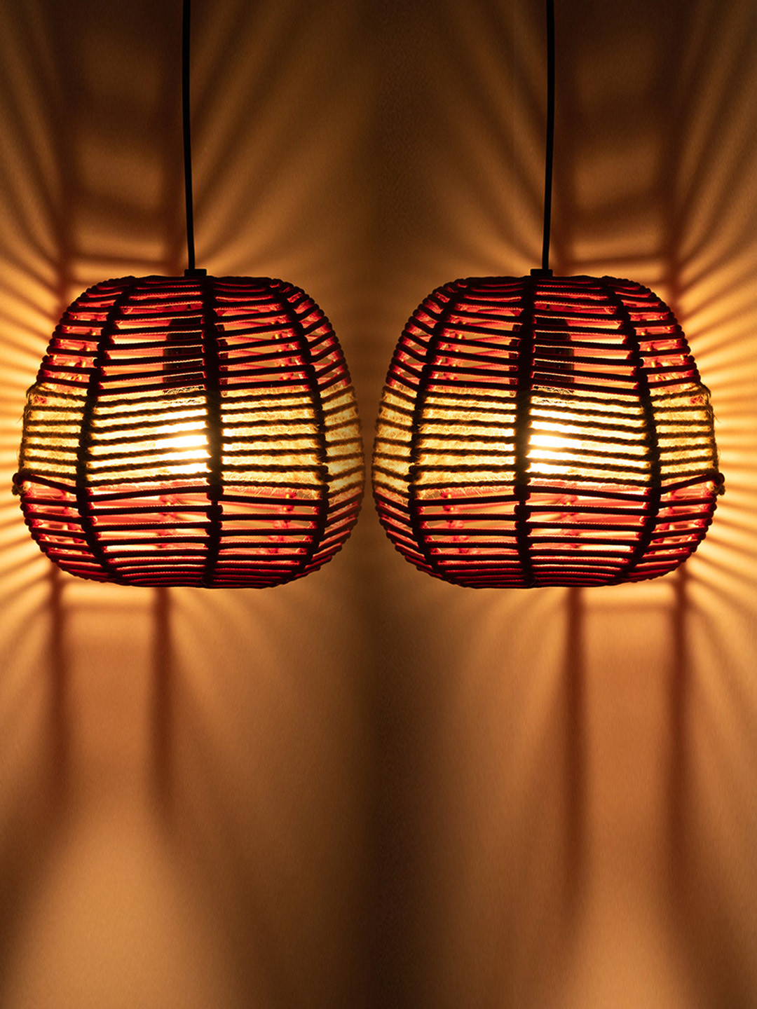 

ExclusiveLane Red & Beige Set Of 2 Conical Iron Hanging Pendant Lamp